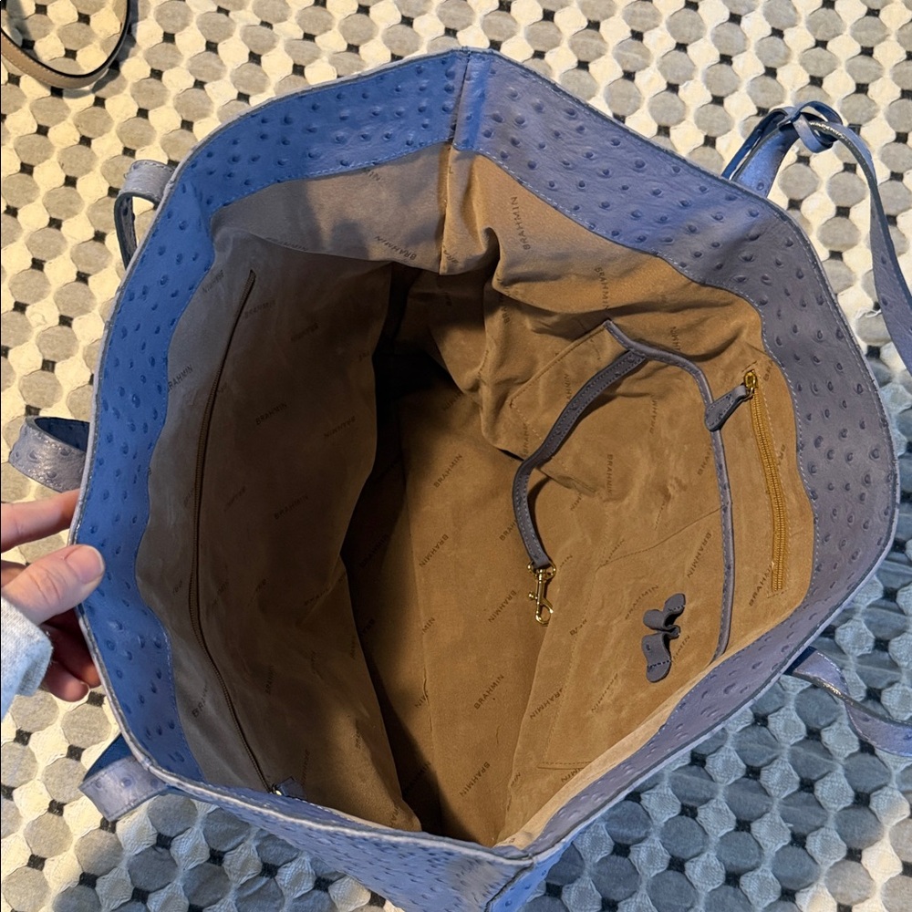 Brahmin Blue Ostrich-Embossed Leather Tote - Picture 4 of 4